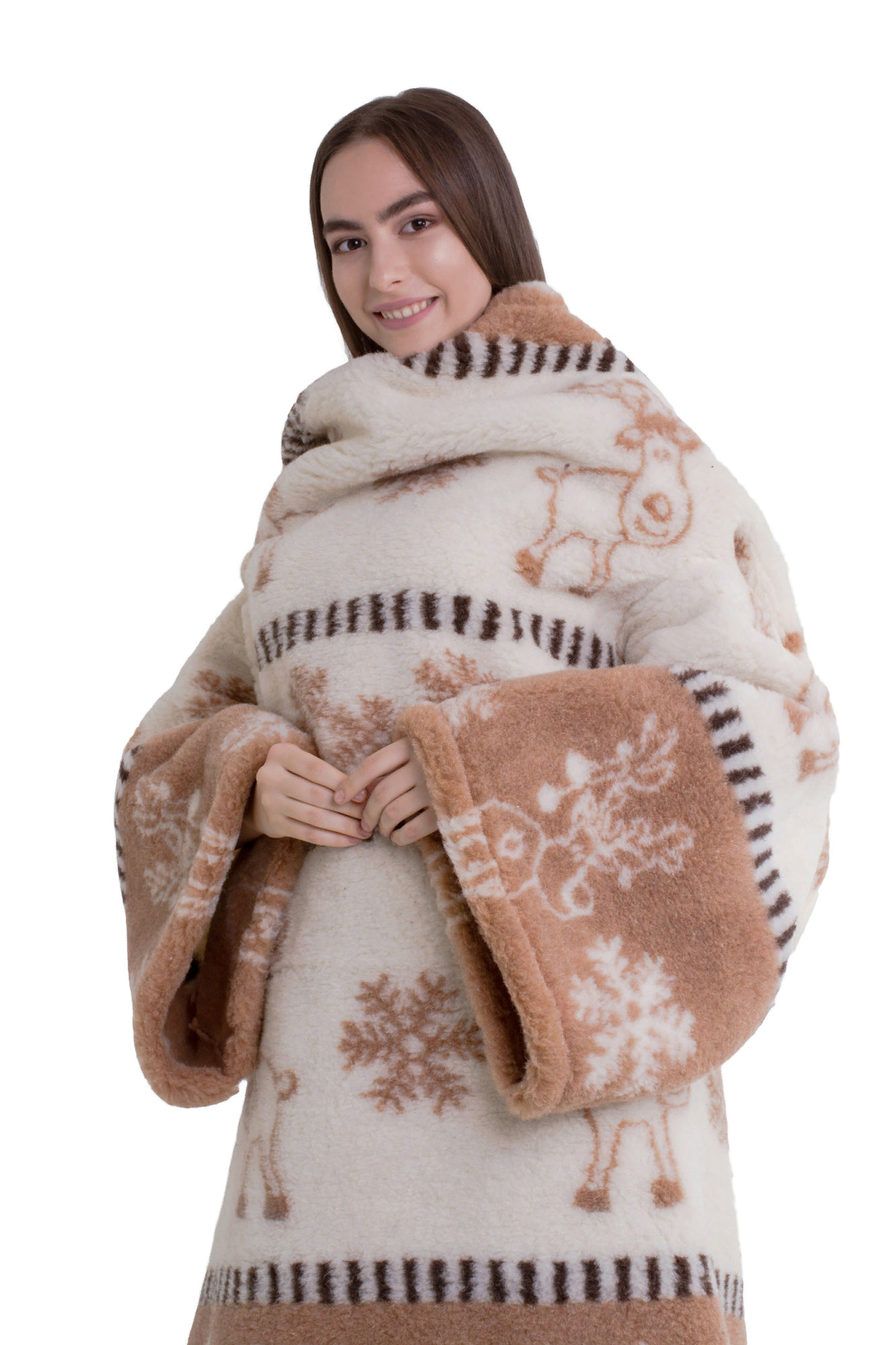 Плед с рукавами из овечьей шерсти Скандинавия. Купить одеяло с рукавами,  одеяло-халат